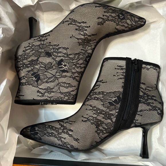 INC International Concepts Black Lace Pointed Toe Heeled Booties - Picture 7 of 8